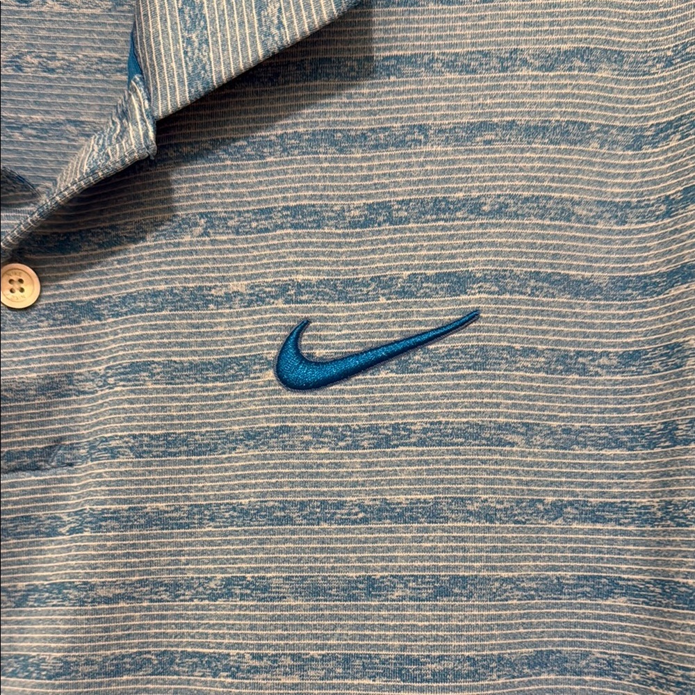 Nike Men's Blue Striped Dri-fit Golf Shirt Sz L Summer Casual - Picture 5 of 5